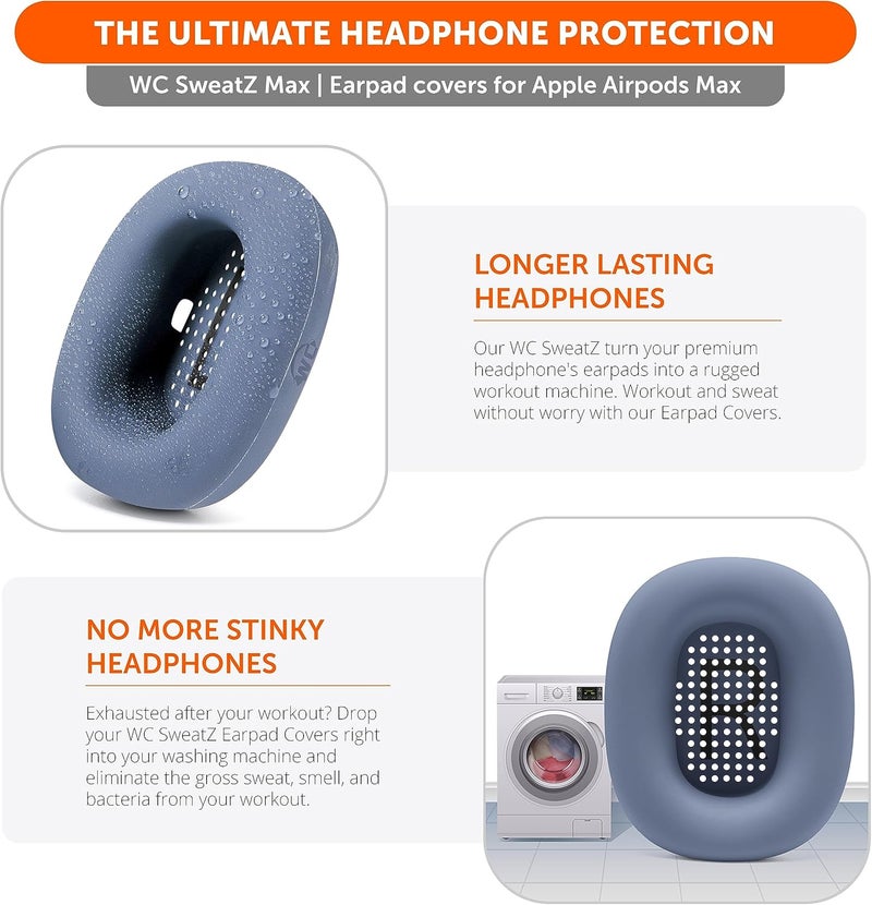 WC SweatZ Max - أغطية حماية حاصلة على براءة اختراع لسماعات الأذن Airpods Max من Wicked Cushions | مقاومة للعرق وسهلة الغسل | حماية كاملة من العرق لسماعات الأذن | زرقاء - Image 2